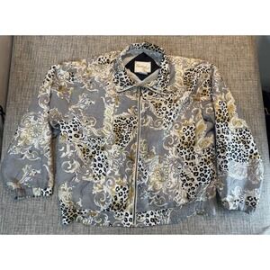 East West Vintage 80's Silk Windbreaker XL Cheetah Gold Silk Print Retro